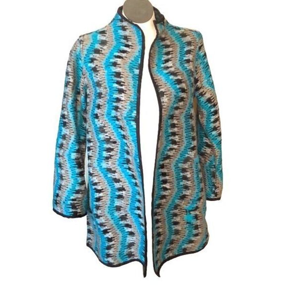 Mia Reis Winding River Coat Womens L Teal Dusk Swing Aurora Borealis Collection - Picture 1 of 7